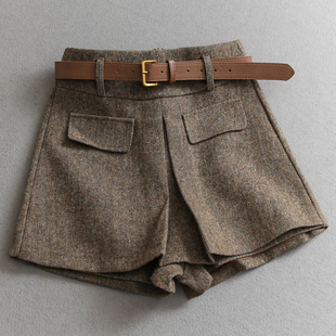 女裤 高腰显瘦休闲短裤 Q767 百搭裙裤 「配腰带」对称假口袋宽松韩版