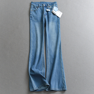 新款 2026春季 马蹄裤 女裤 W515 四面弹水洗磨白高腰修身 牛仔裤 微喇裤
