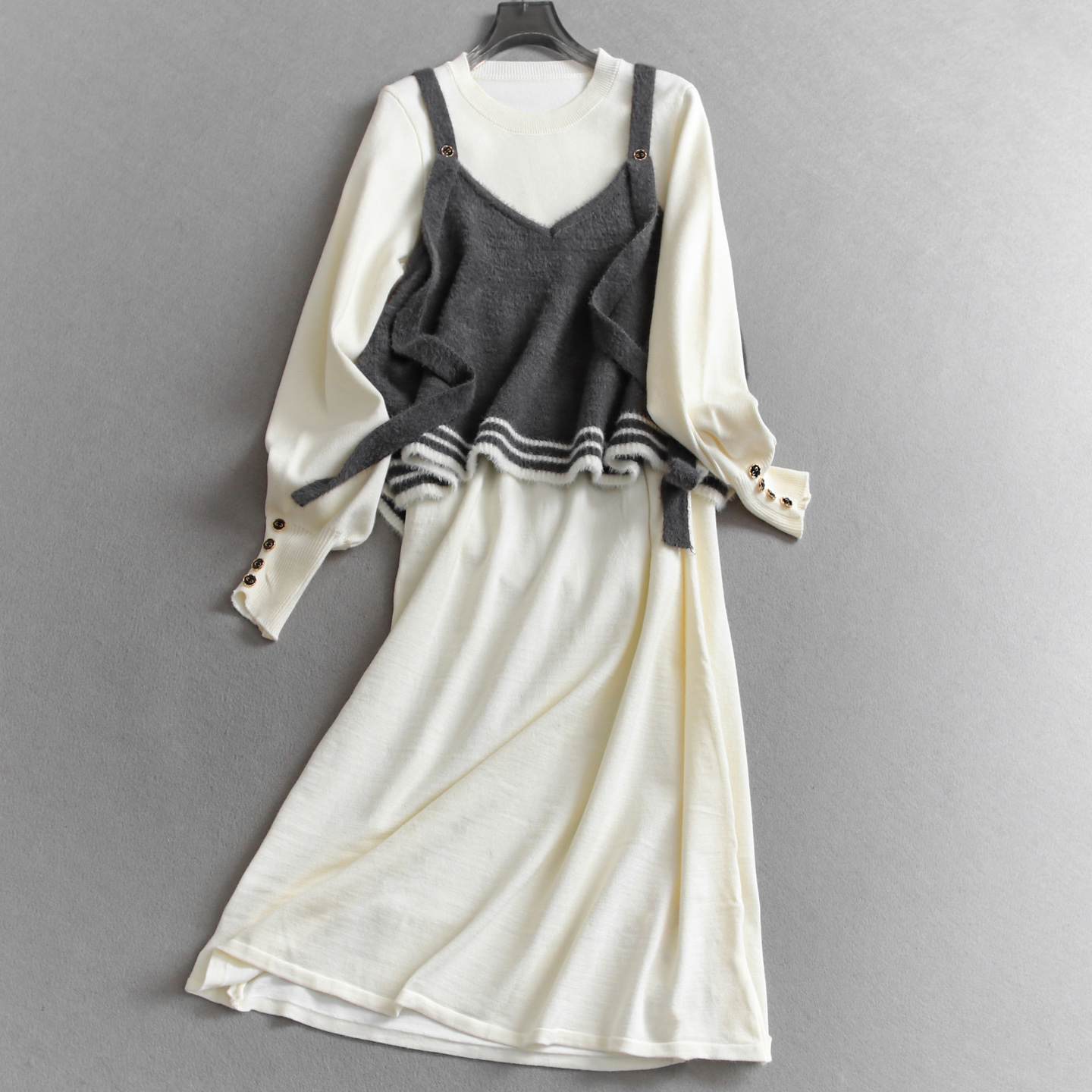 针织毛衣裙叠搭两件套女裙连衣裙