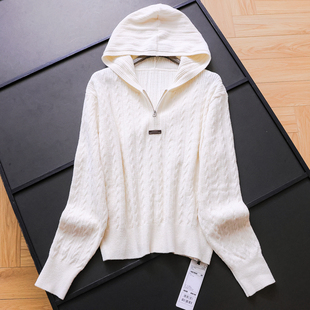 M359 针织衫 满身针织细绞花慵懒智性老钱风半开襟连帽长袖 毛衣女装