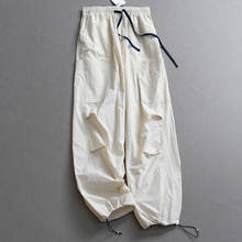 纯色侧边口袋工装裤薄款速干透气松紧腰宽松束脚裤女裤休闲裤Z455