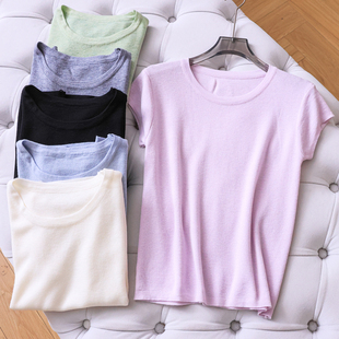 女针织衫 简约纯色软糯亲肤显瘦修身 休闲短袖 新款 W411 圆领2026春季