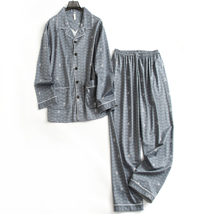 家居服两件套装 舒适透气印花翻领男士 新款 2025春季 睡衣J945 长袖