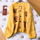 撞色卡通提花宽松慵懒圆领系带减龄毛衣冬季 M923 女针织衫 新款 长袖