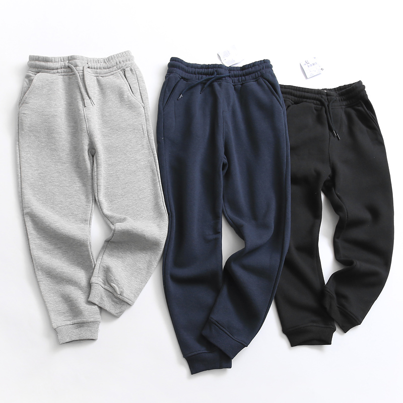 F296童装纯色抽绳系带加绒加厚冬季款百搭小孩长裤男童休闲裤卫裤