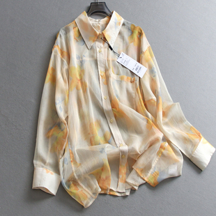 防晒衣女衬衫 长袖 X348 夏季 黄色印花宽松慵懒超薄透气翻领外搭罩衫