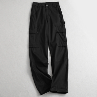 休闲裤 纯色侧边口袋工装 显腿直百搭女裤 高腰显瘦宽松直筒裤 K694 裤