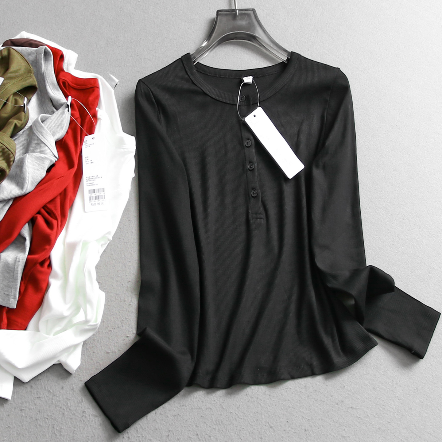 纯色显瘦内搭亨利领打底衫女T恤