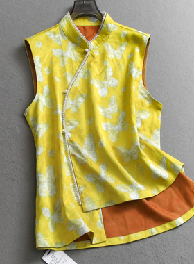 新中式国风蝴蝶印花钉珠立领轻薄无袖2025夏季新款气质女衬衫C746