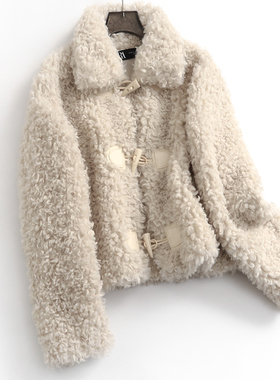 纯色宽松牛角扣圈圈绒毛翻领冬季新款长袖百搭休闲女厚实外套N332