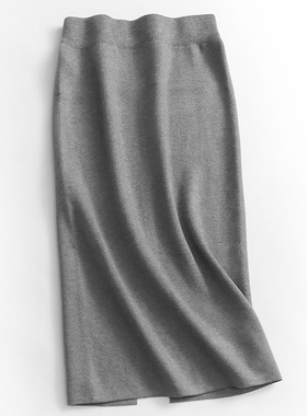 D734纯色高腰显瘦修身包臀裙长裙冬季新款2022韩版通勤女裙半身裙