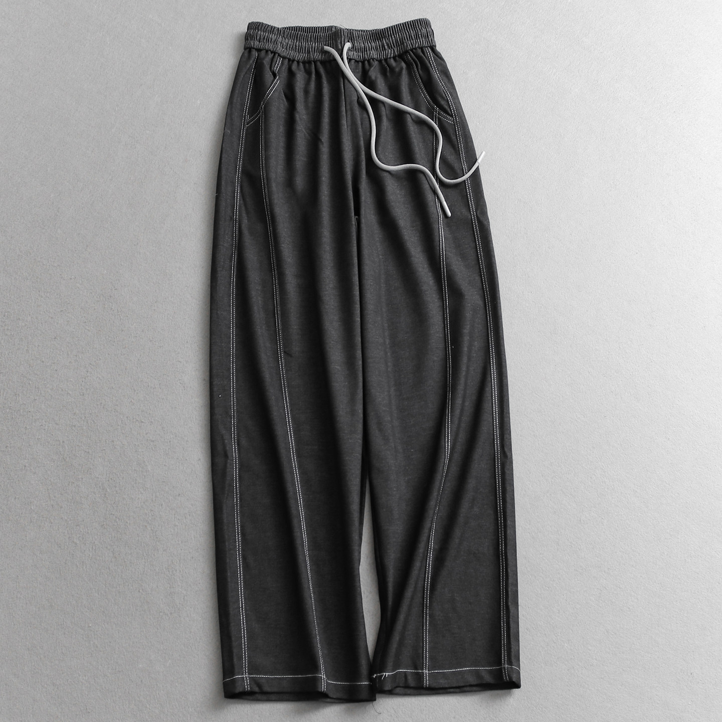 立裁明线抽绳松紧腰宽松阔腿裤藏肉镰刀裤慵懒风弯刀休闲裤女W073,女装/女士精品,休闲裤,淘宝优惠券,粉丝福利购,淘宝优惠卷