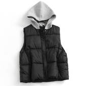 百搭坎肩女装 撞色可拆卸连帽无袖 棉服背心外套2024冬新款 马夹H273