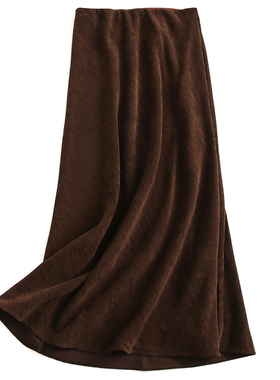 纯色高腰斜纹显瘦垂感遮跨2025春季新款通勤长裙a字半身裙女J904