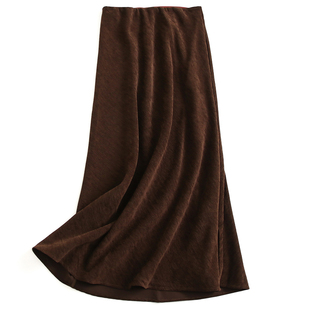 纯色高腰斜纹显瘦垂感遮跨2025春季 通勤长裙a字半身裙女J904 新款