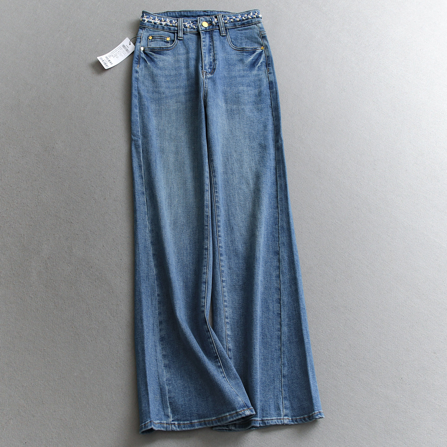 重工腰部刺绣显瘦高腰微喇裤显腿长阔腿裤百搭拖地裤女牛仔裤W072,女装/女士精品,牛仔裤,淘宝优惠券,粉丝福利购,淘宝优惠卷