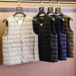 轻量化御寒 背心羽绒服坎肩男马夹M426 纯色绗缝V领轻薄内搭无袖