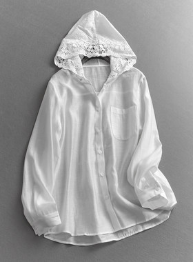 蕾丝拼接连帽防晒外套空调服衬衫