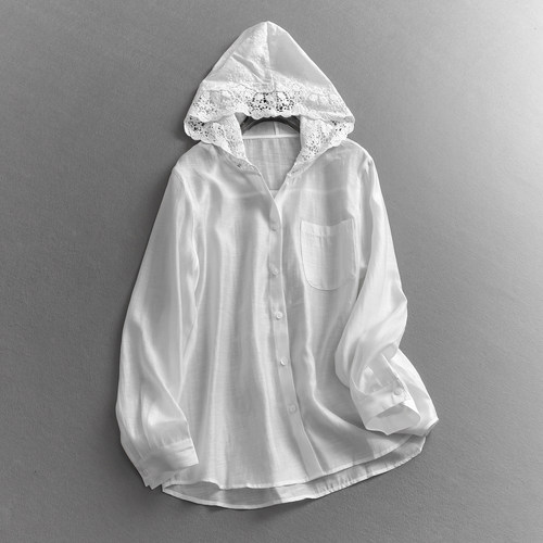 蕾丝拼接连帽防晒外套空调服衬衫