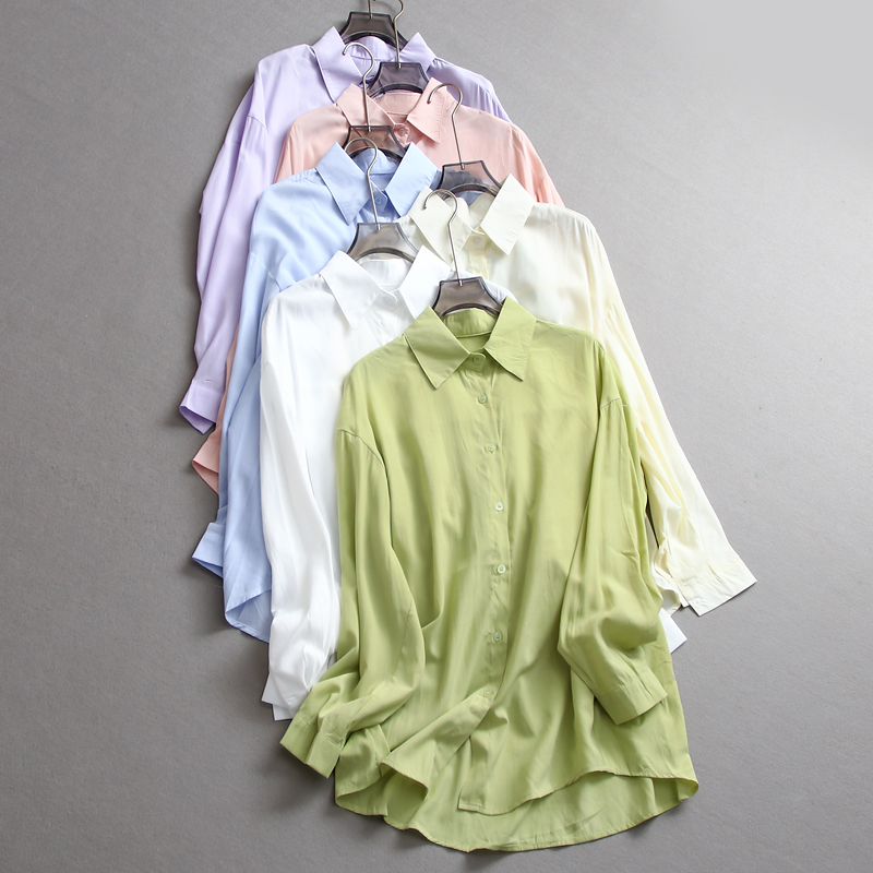 冰爽凉感薄款透气翻领防晒衬衫女