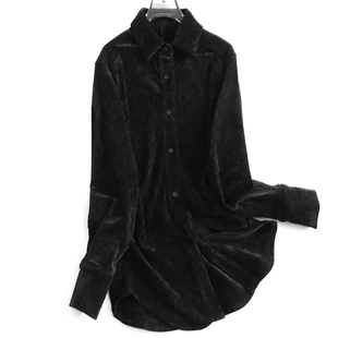 捏褶摩登魅力2025春季 衬衫 新款 开襟丝绒女装 J741 长袖 黑色显瘦修身