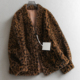 复古轻奢动物斑纹V领仿皮草加厚毛绒皮毛一体长袖 大衣女外套Q813