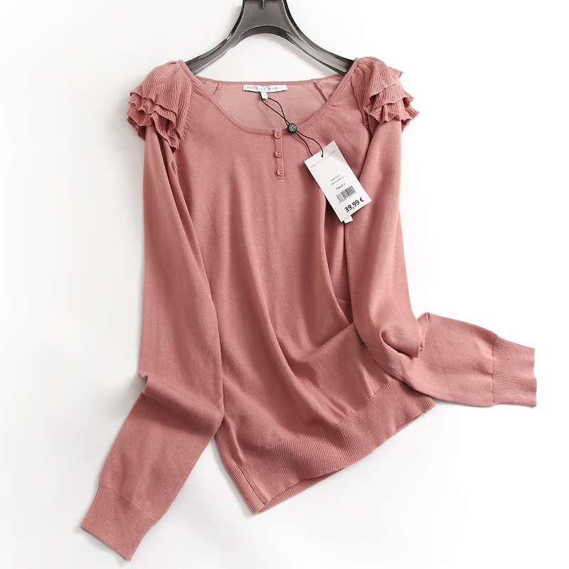 层叠荷叶边长袖打底衫时髦针织衫