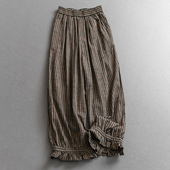 女长裤 条纹花边裤 V605 新款 休闲裤 脚日系文艺风显瘦阔腿裤 2025秋季