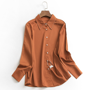 百搭休闲女衬衫 A853纯色简约翻领单排扣通勤韩版 2022长袖 新款 秋季