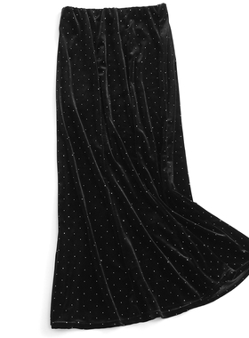 黑色烫钻金丝绒松紧腰高腰显瘦修身包臀裙春季新款女裙半身裙N512