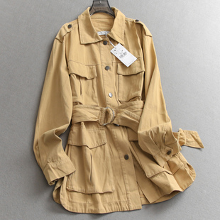 中长款 纯色腰带四口袋垫肩猎装 长袖 新款 女风衣N868 翻领外套25秋季