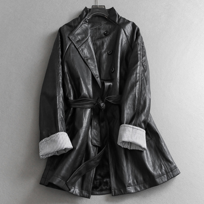 复古立领加绒夹棉加厚中长款皮衣