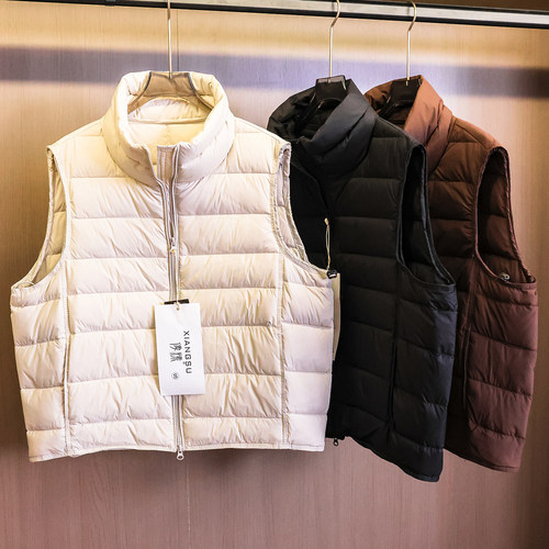 纯色排骨绗缝宽松立领羽绒服马夹