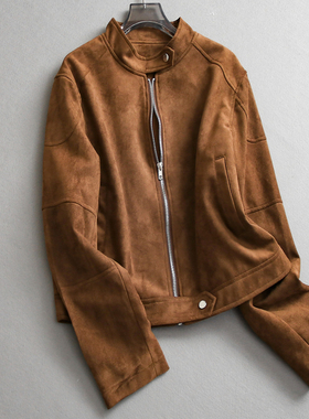 纯色英伦风麂皮绒立领宽松显瘦夹克2025春季新款长袖女短外套L171