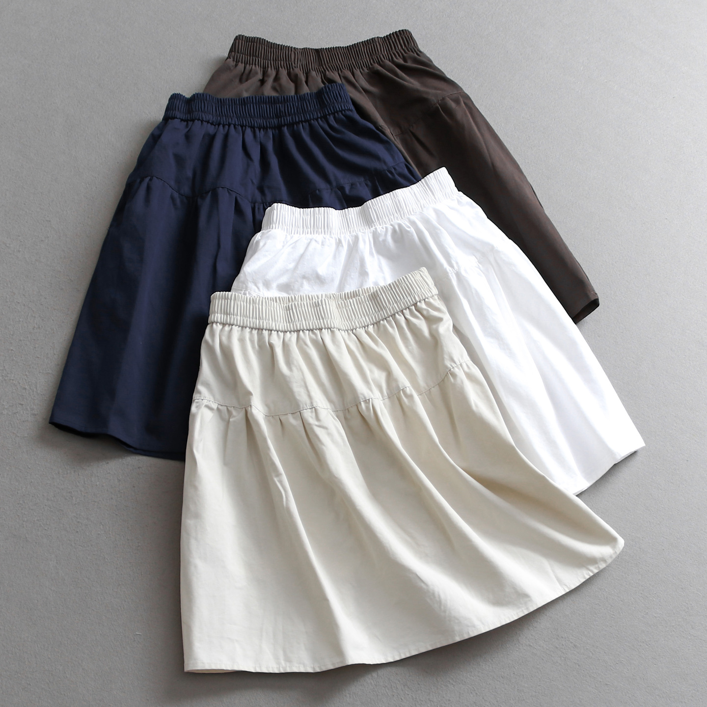 纯色拼接松紧腰显瘦a字女半身裙