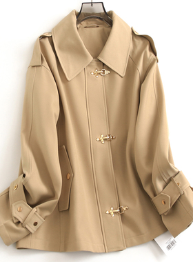 卡其色宽松显瘦翻领英伦风休闲春秋新款小个子女外套短款风衣M314