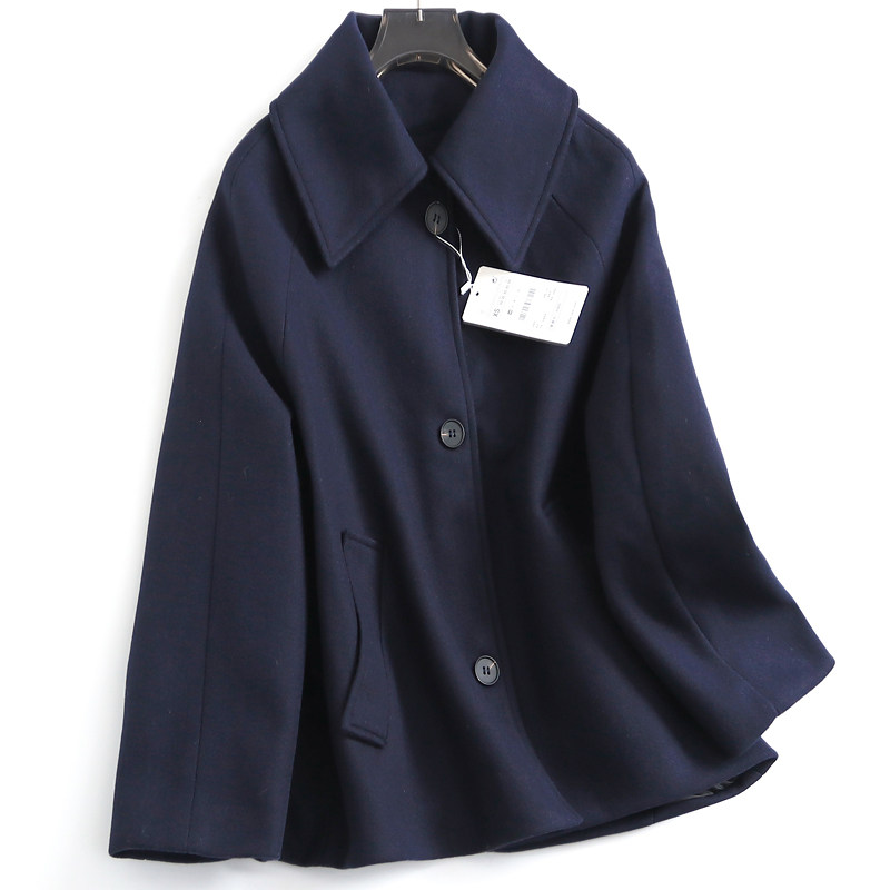 宽松翻领插肩袖单排扣女毛呢外套