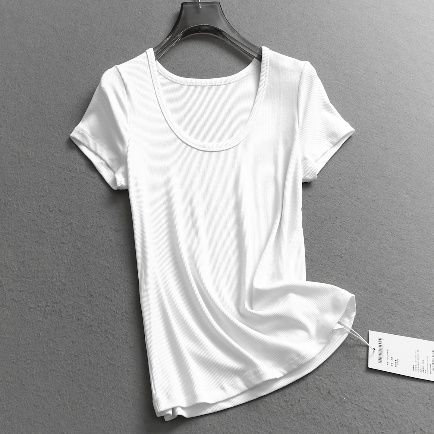 简约纯色螺纹显瘦修身圆领女T恤
