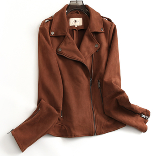 休闲女外套G341 气质长袖 美拉德纯色显瘦修身 翻领麂皮绒2024秋新款