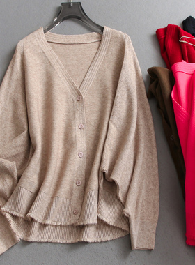 纯色宽松慵懒显瘦V领毛衣外套2025秋季新款蝙蝠袖女针织开衫B157