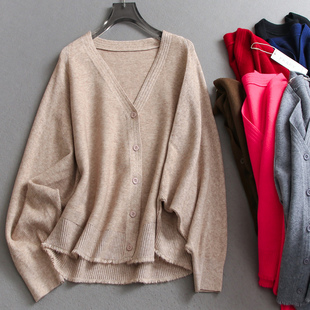 女针织开衫 蝙蝠袖 B157 新款 纯色宽松慵懒显瘦V领毛衣外套2025秋季