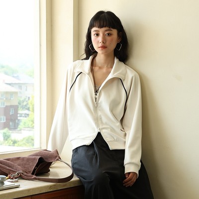 纯色双拉链长袖卫衣女外搭美式短