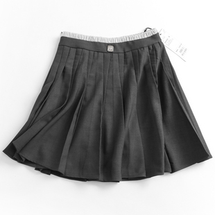 撞色拼双腰头显瘦高腰百搭a字裙减龄学院百褶裙女半身裙短裙D881