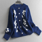 M841 针织开衫 撞色花卉提花宽松慵懒减龄软糯毛衣外套长袖 百搭女装