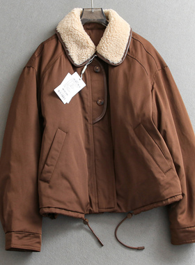 撞色拼接毛绒翻领宽松派克服外套抽绳御寒保暖长袖女装羽绒服M969