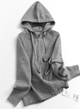 夹花灰宽松显瘦减龄插肩长袖拉链开衫秋冬新款长袖女针织毛衣N064