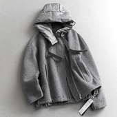 可拆卸羽绒连帽双面呢羊毛混纺大衣廓形显瘦长袖 毛呢外套N986 女装