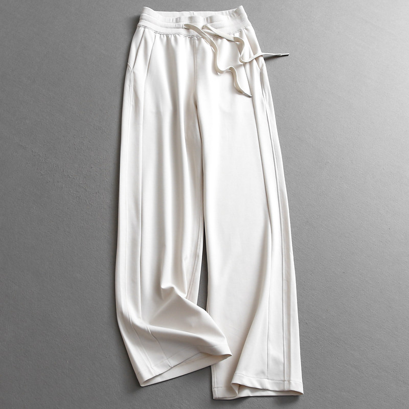 纯色螺纹拼接抽绳松紧腰薄款柔软宽松直筒裤百搭阔腿休闲裤女Z623,女装/女士精品,休闲裤,淘宝优惠券,粉丝福利购,淘宝优惠卷