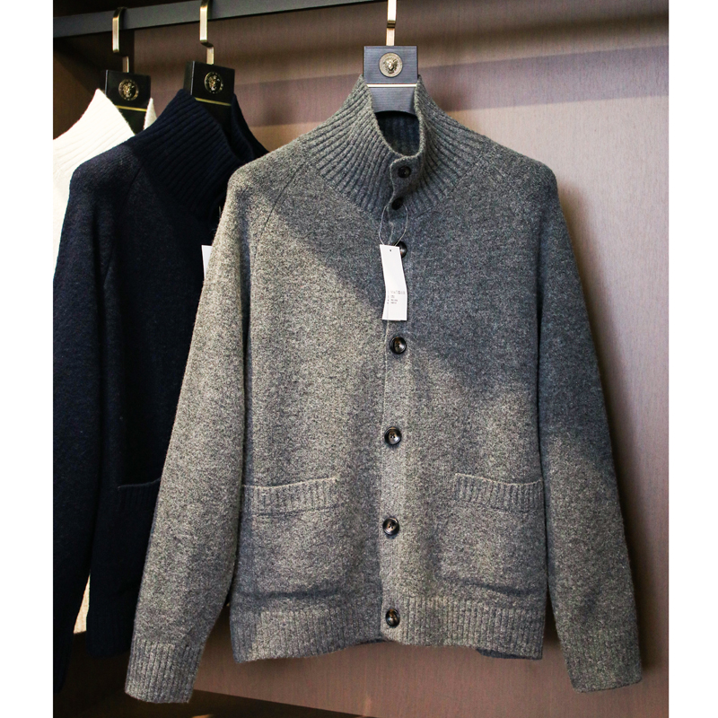 宽松高领针织开衫外套长袖男毛衣