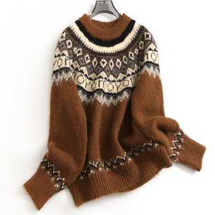 毛衣J383 减龄女装 提花软糯加厚套头费尔岛过年氛围感长袖 针织线衫